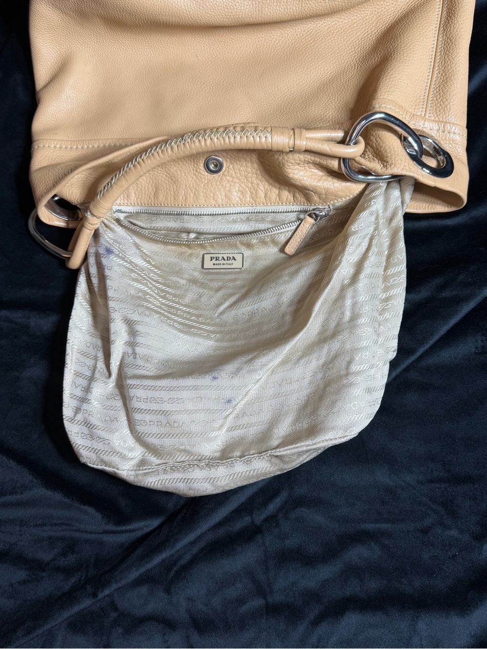 Prada Beige/Tan Pebbled Leather Hobo with Silver Rings - Picture 11 of 13